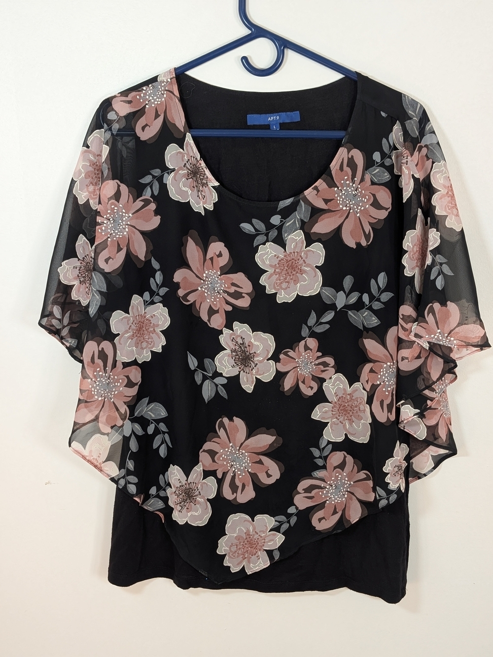 Apt. 9 Black Floral Layered Chiffon Flutter Top - Pink